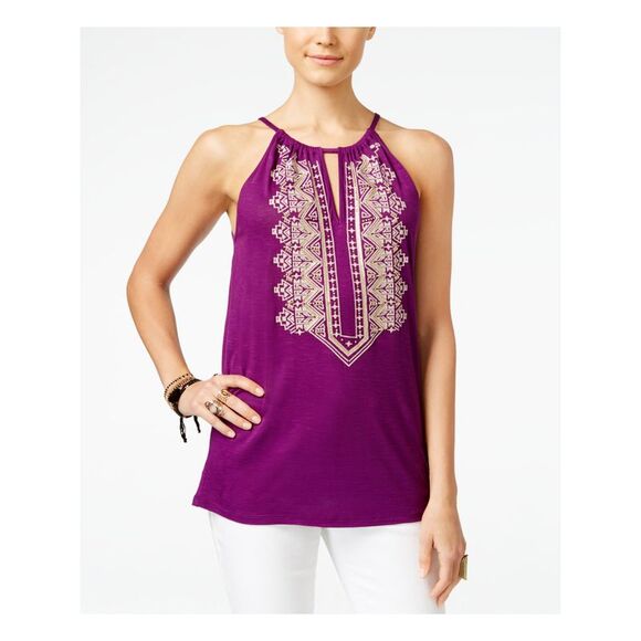 INC Tops - INC Womens Purple Tribal Spaghetti Strap Keyhole Top Size: M